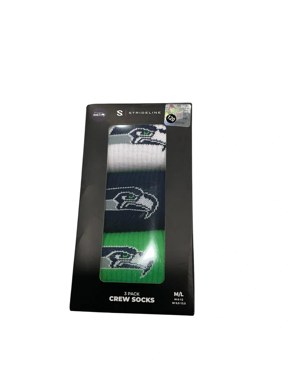 Seattle Seahawks 3-Pack Crew Socks - White/Navy/Green M/L